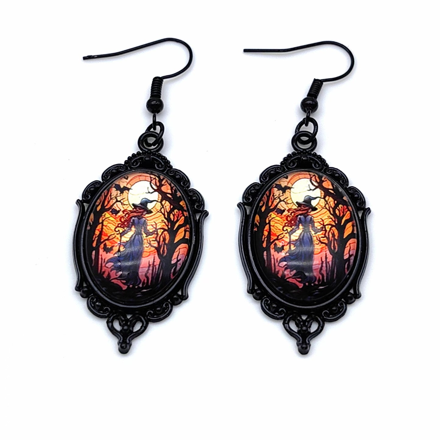 3PCS Vintage Halloween Necklace Set Tree of Life Witch Pendant with Earrings Jewelry