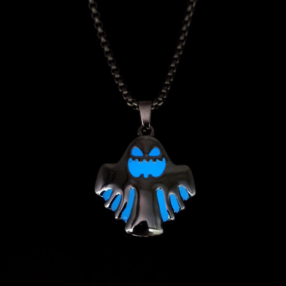 Halloween Luminous Ghost Pendant Necklace Glow in Dark Spooky Costume Jewelry