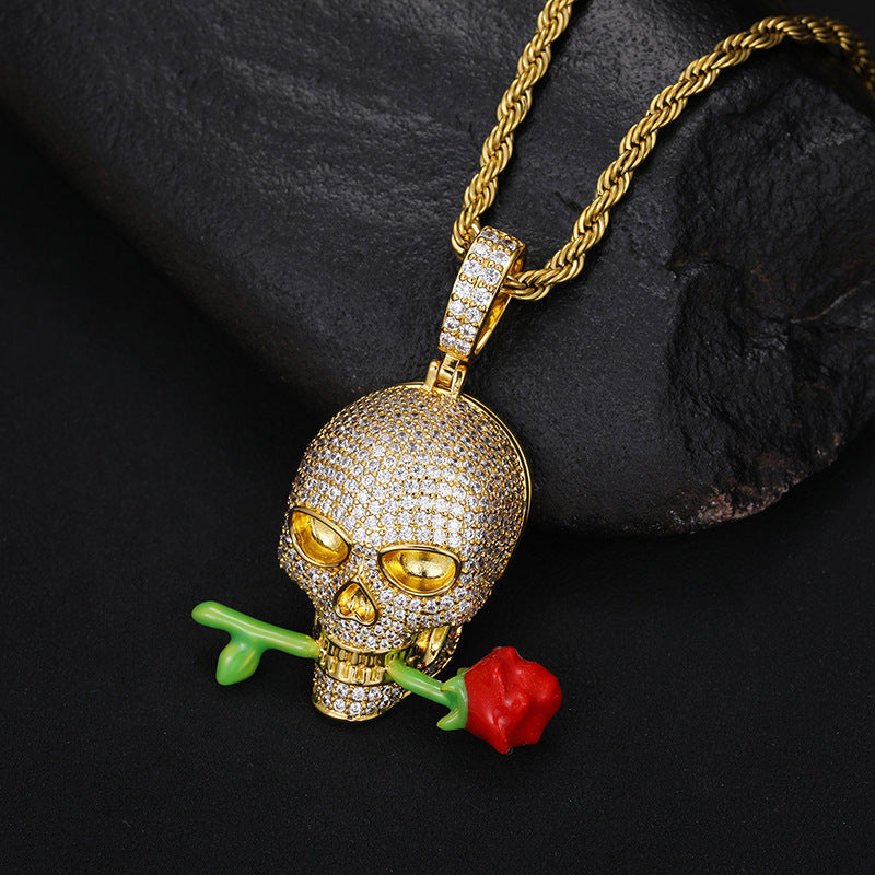 Luminous Rose Skull Pendant Necklace Epoxy Glow in Dark Gothic Fashion Jewelry