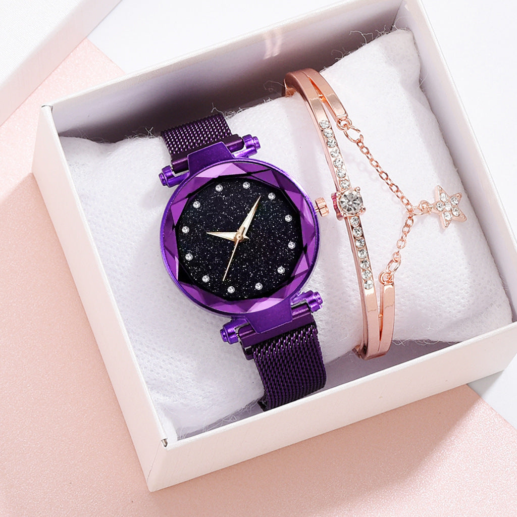 Luxury Women Watch Set With Bracelet Elegant Starry Sky