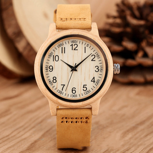 Wooden Bamboo Digital Watch For Women Leather Strap Style 2