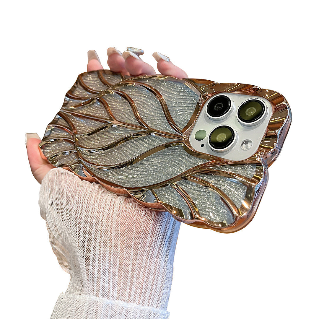 3D Leaves Gradient TPU Phone Case Shockproof Cover for iPhone 11–15 Pro Max Plus