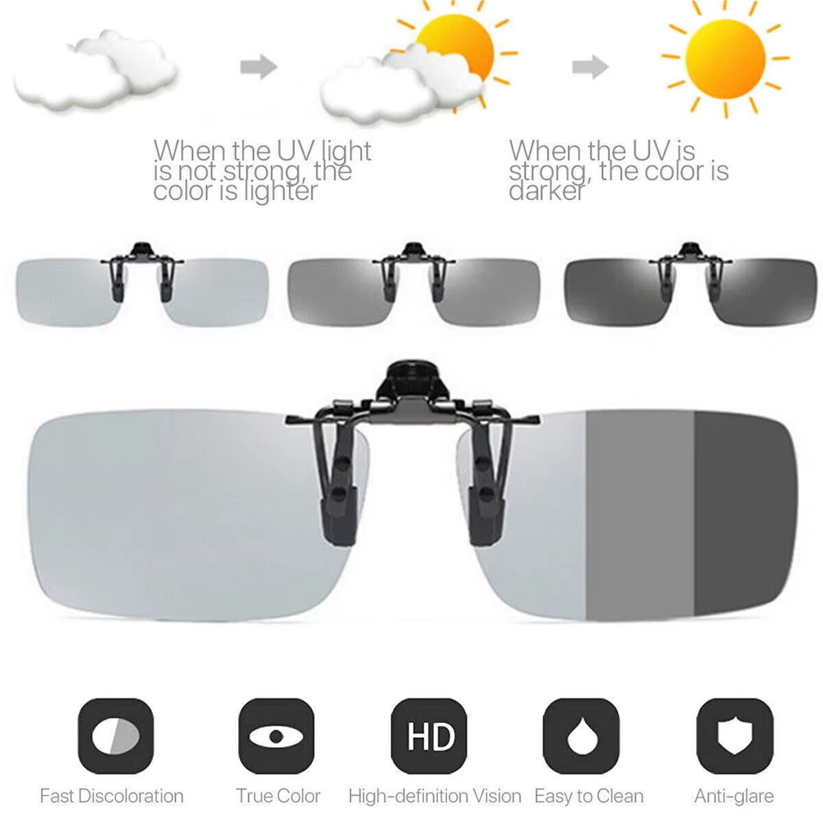 Polarized Photochromic Flip Clip On Sunglasses  - Free Shipping Includes Case