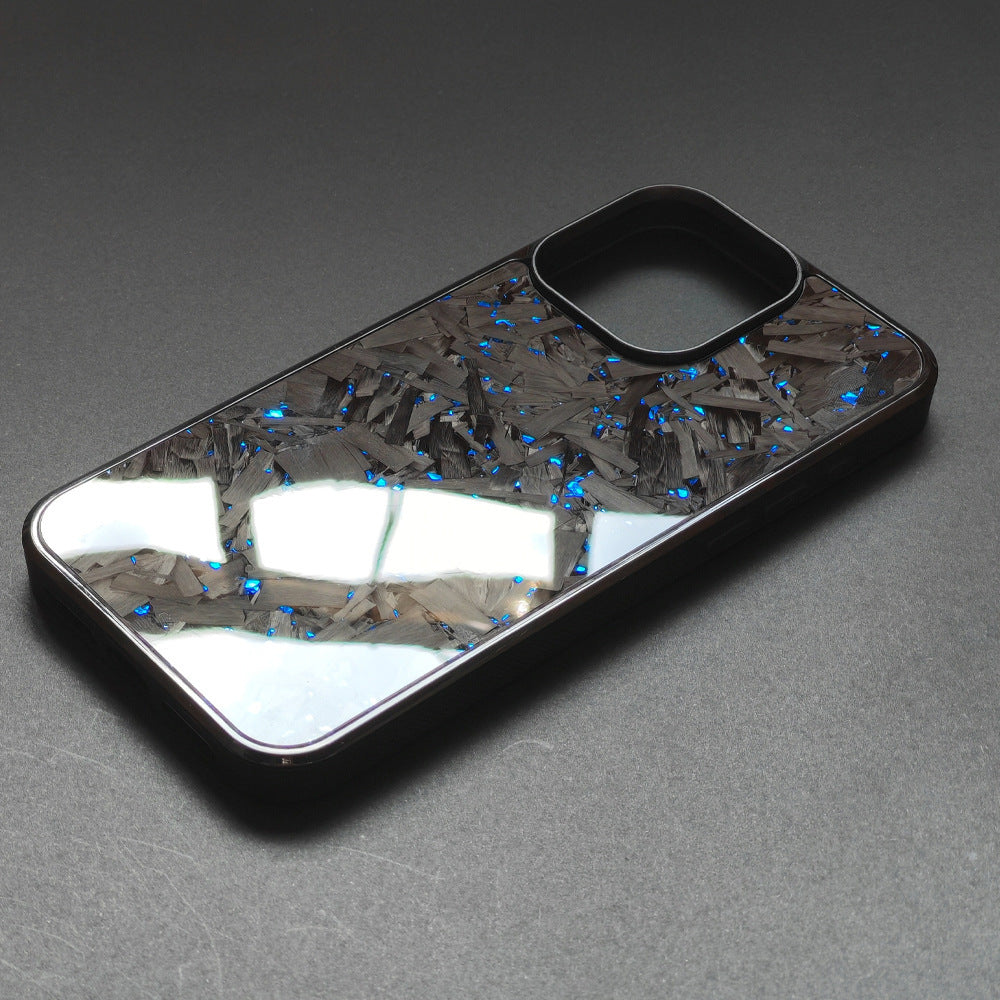 Carbon Fiber Anti Drop Case Blue Gold Splicing IPhone 16 15