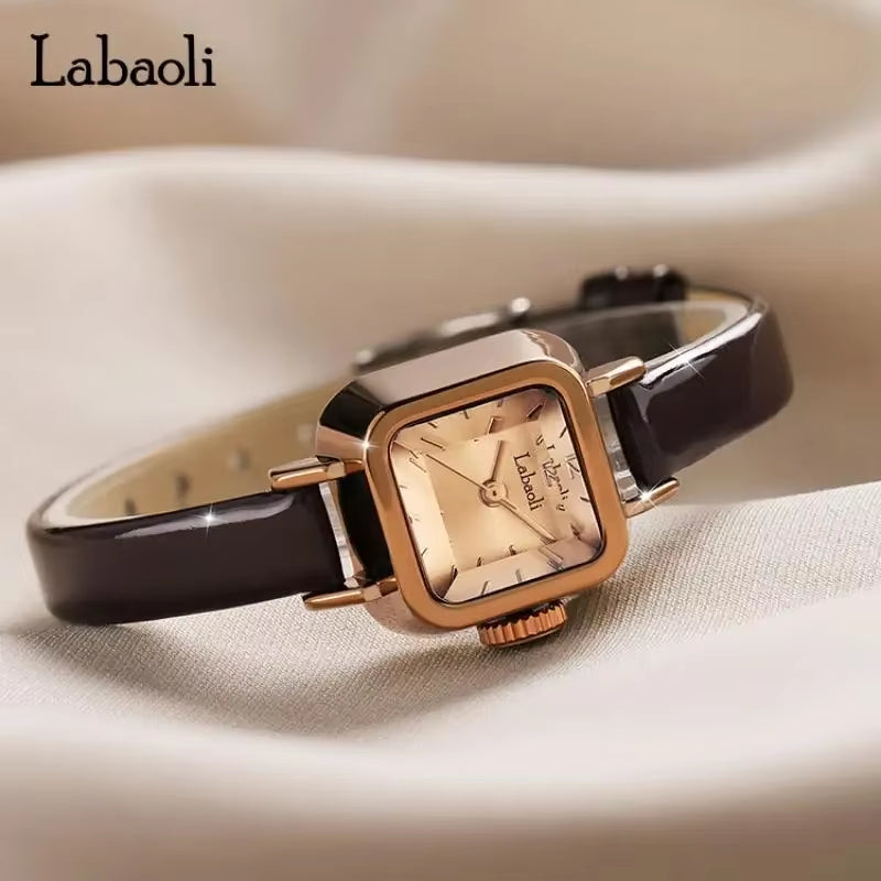 Square Classical Wristwatches Leather Minimalist Ladies Quartz Watches for Women Rose Gold Small Square Dial Elegant Design
