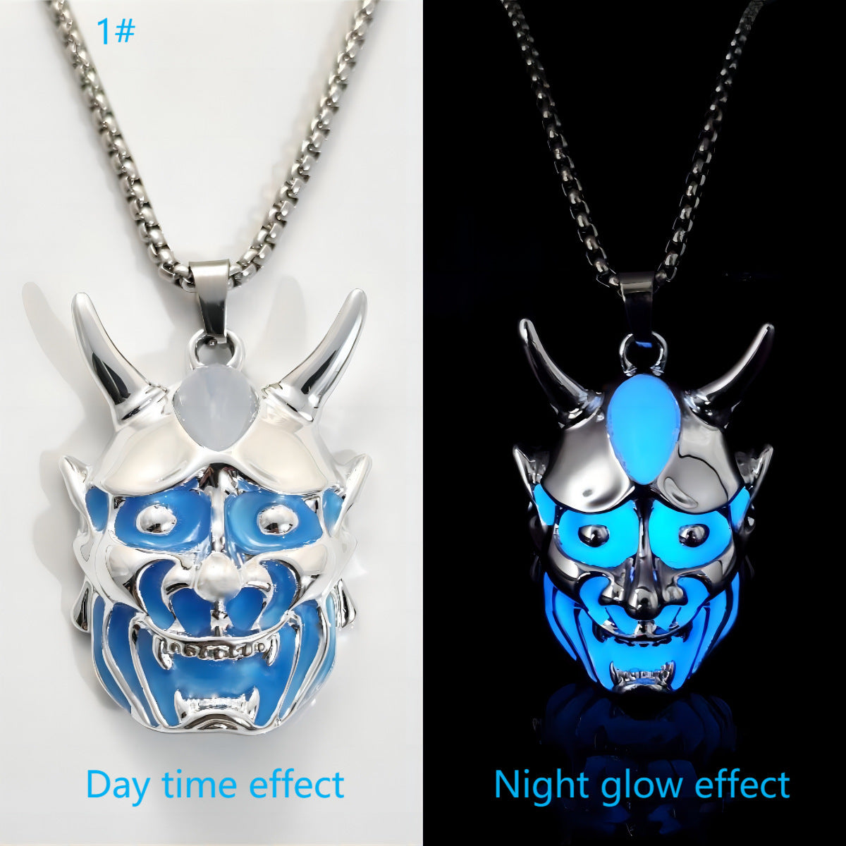 Men’s Ghost Mask Necklace Titanium Steel Luminous Pendant Halloween Jewelry