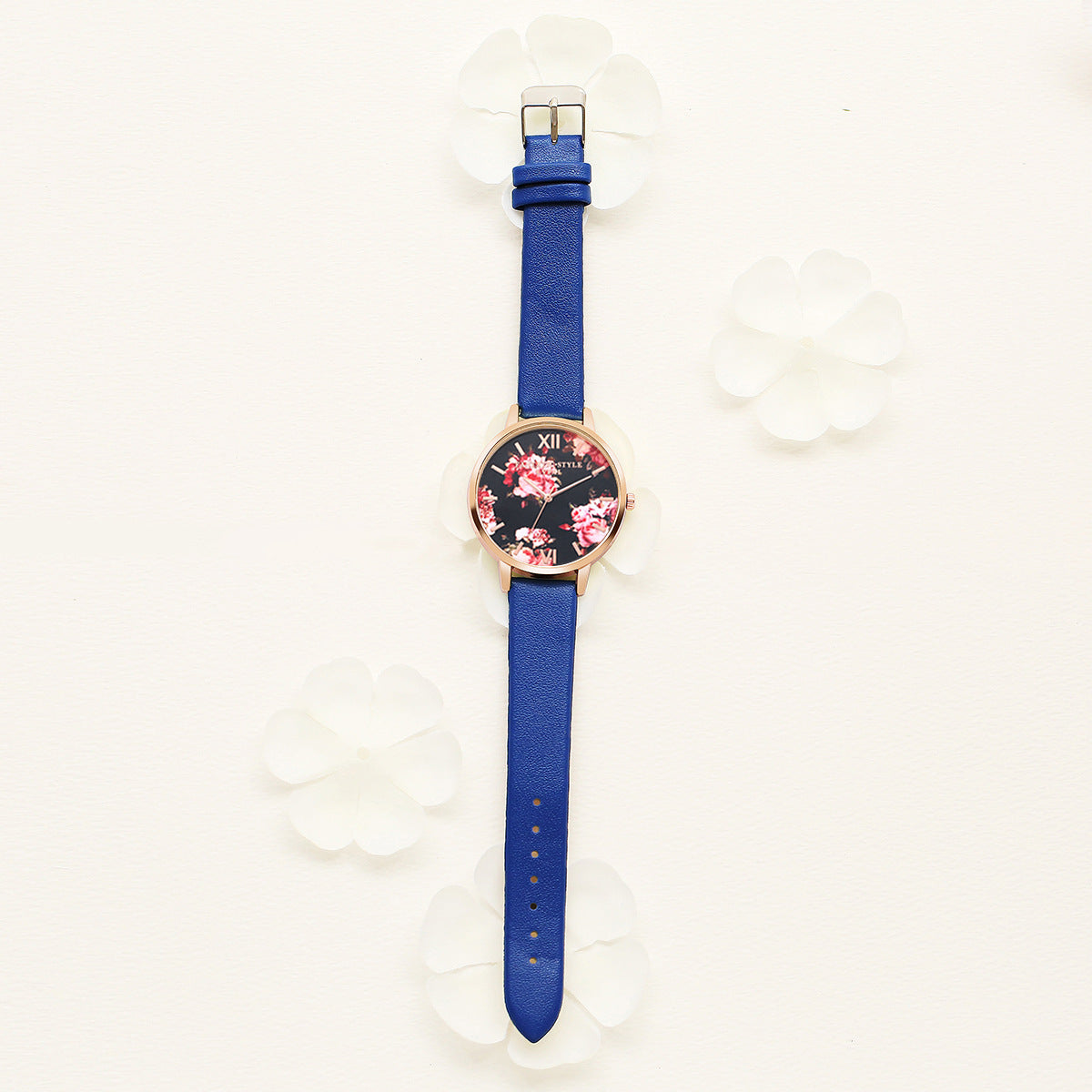 Rose Gold Women Leather Strap Watch Flower Dial Dress Gift