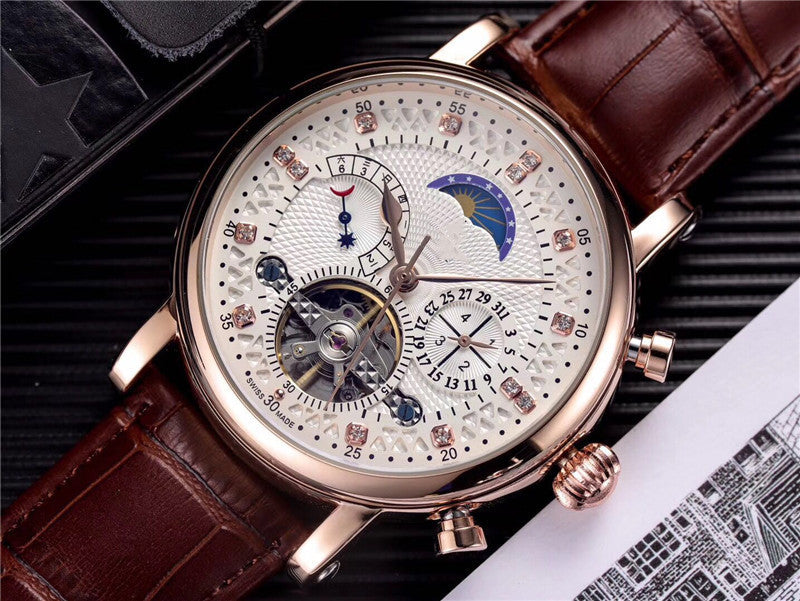 Men’s Tourbillon Mechanical Watch with Calendar 24 Hour Display Luxury Style