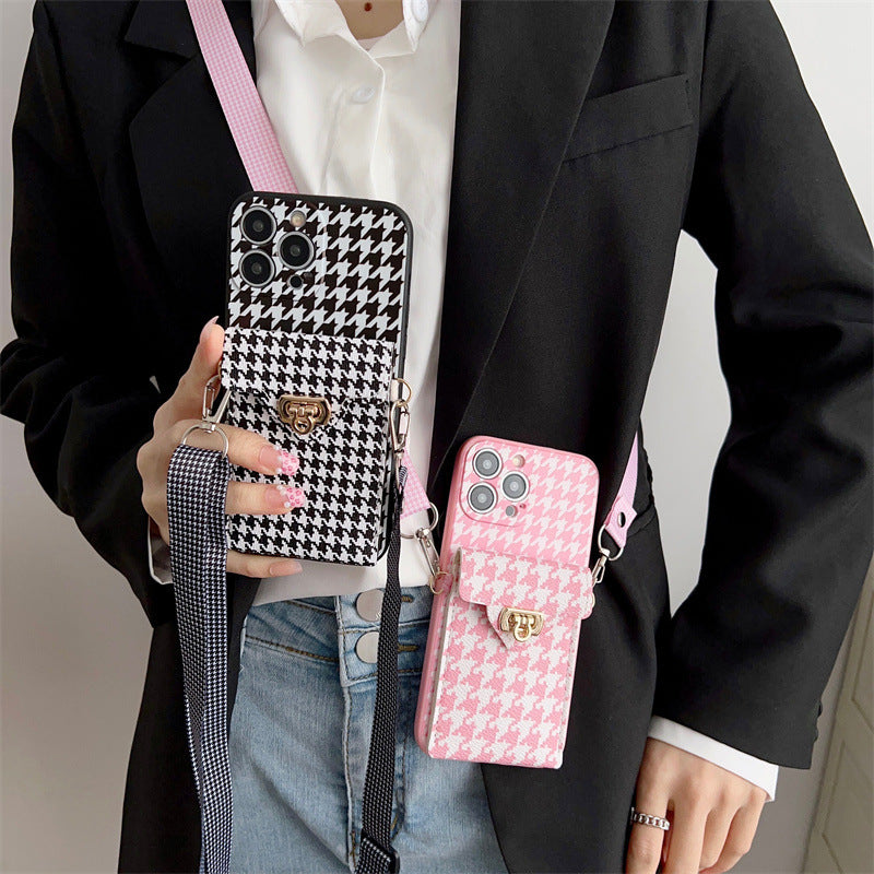 Cross Body Lanyard Phone Case for iPhone Black Pink