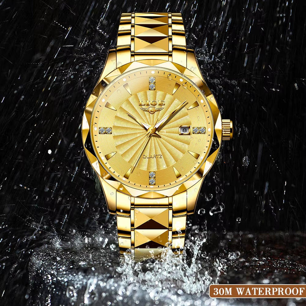 Luxury Men's Business Waterproof Stainless Steel Quartz Watch with Luminous Calendar