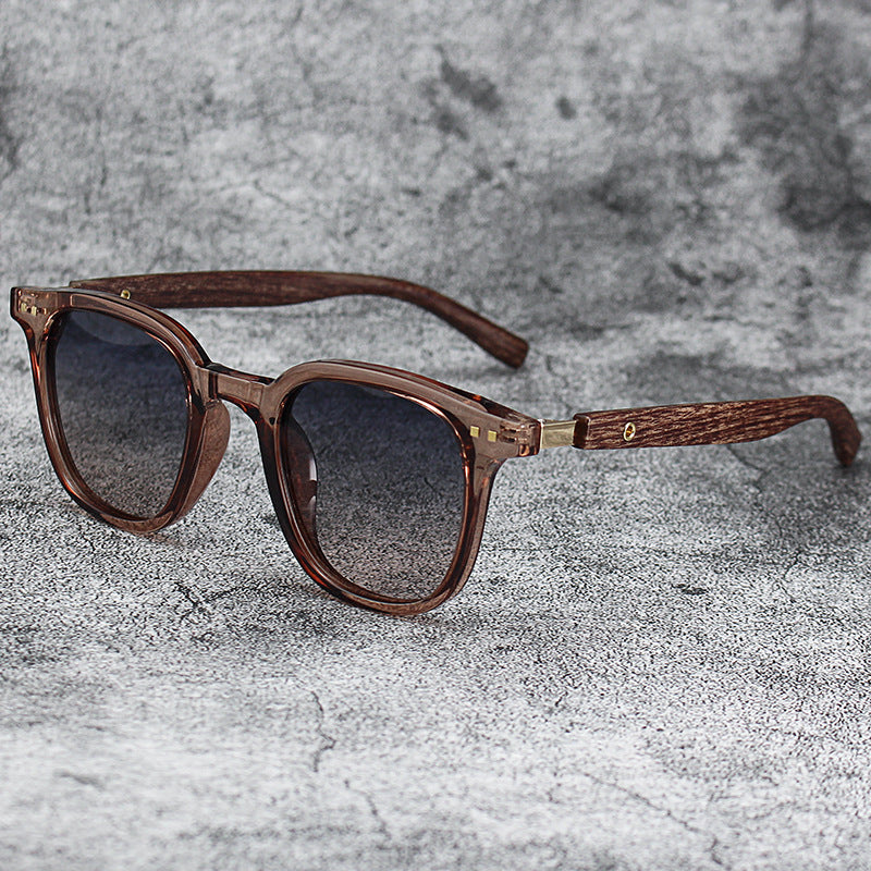 Retro Wood Grain Polarized Sunglasses Men Outdoor UV400 Myopia Frame Shades