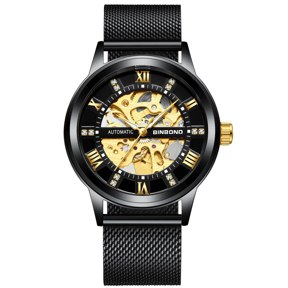 Elegant Automatic Mechanical Watch – Luminous Hands, Silver & Gold Case Styles