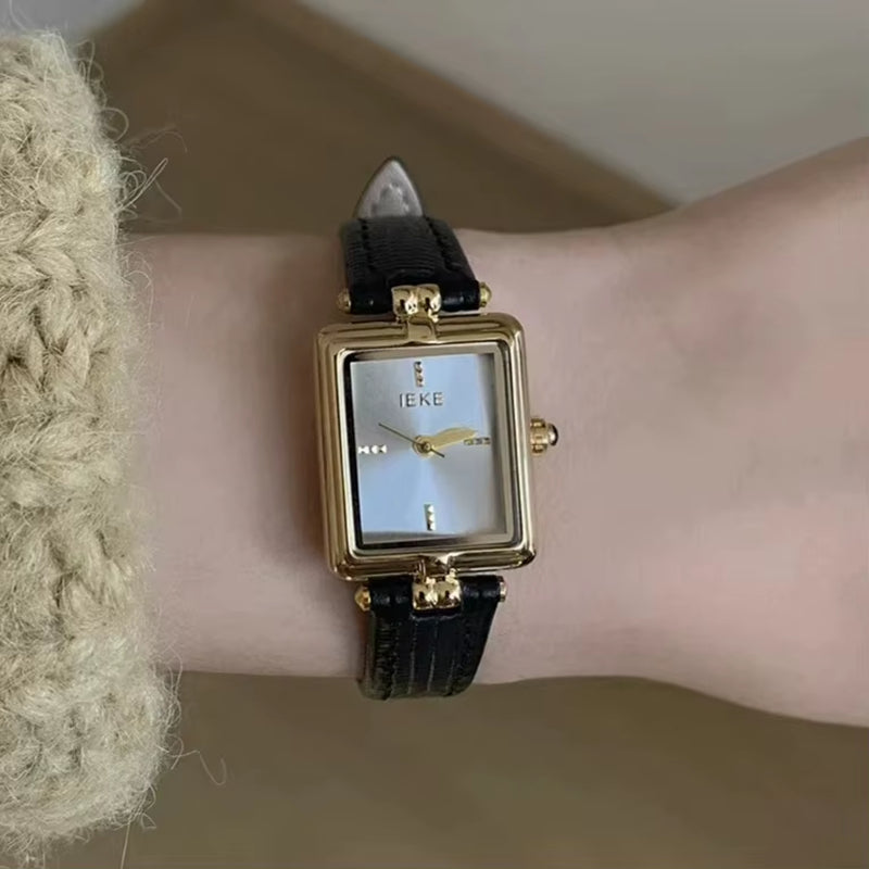 Temperament Square Watch Women'S Genuine Leather High End Watches Light Luxury Korean Ins Niche Design Quartz Women'S Watch