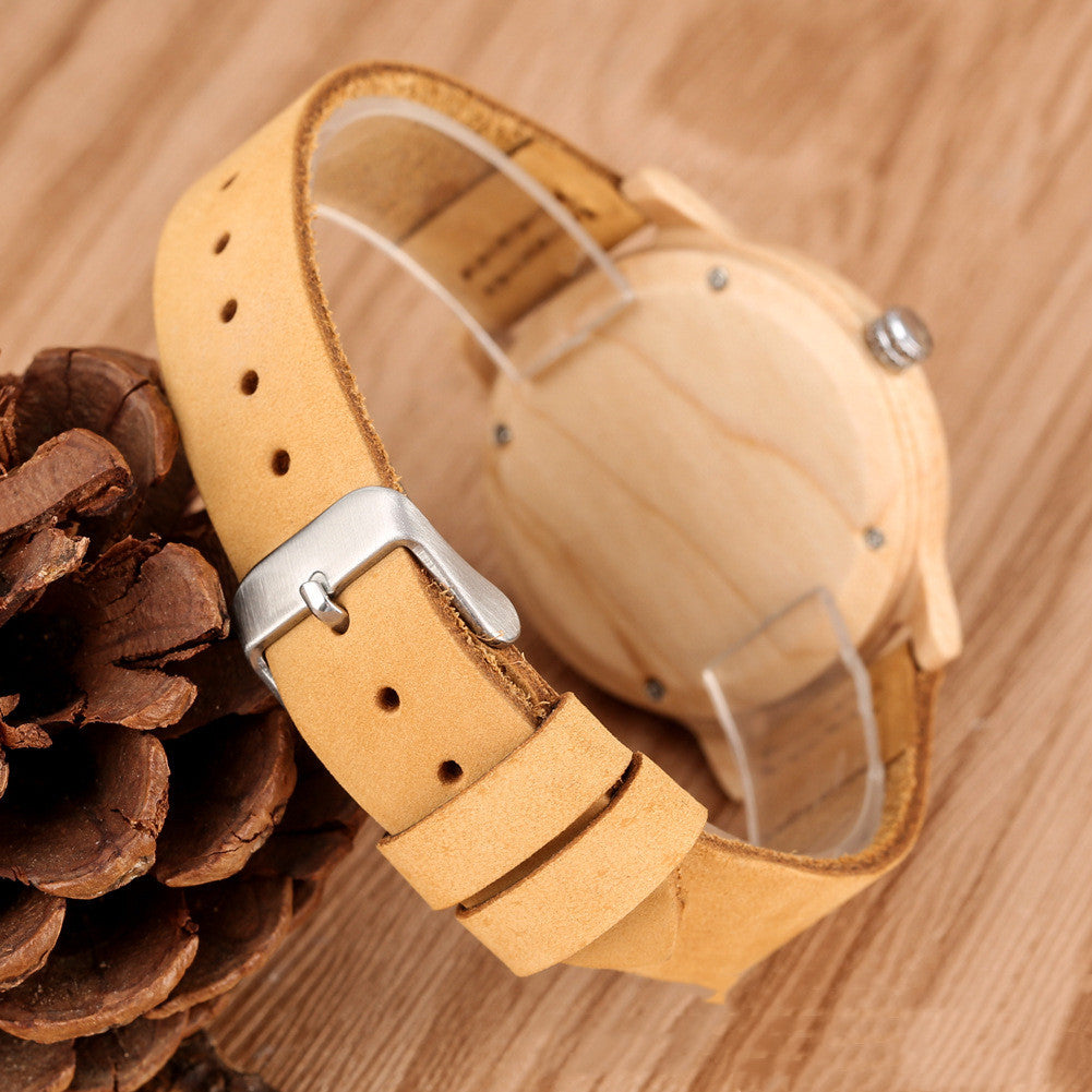 Wooden Bamboo Digital Watch For Women Leather Strap Style 2