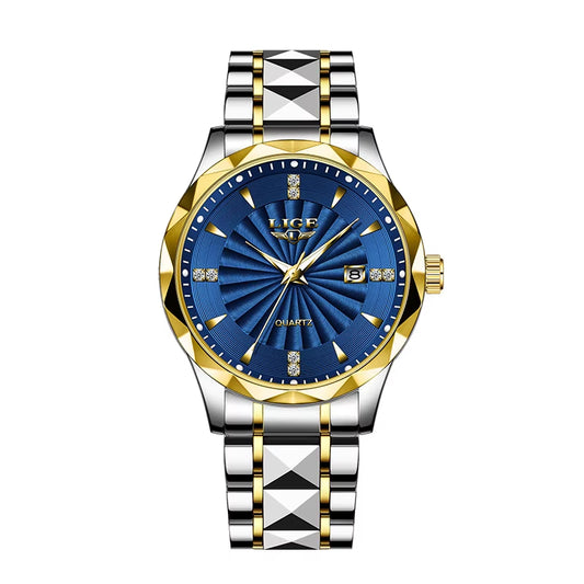 Luxury Men's Waterproof Stainless Steel Quartz Watch with Luminous Features and Calendar Function