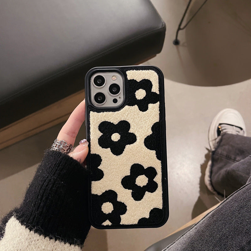 Plush Flower Phone Case Cute Warm Fall Winter Cover for iPhone 11–16 Pro Max