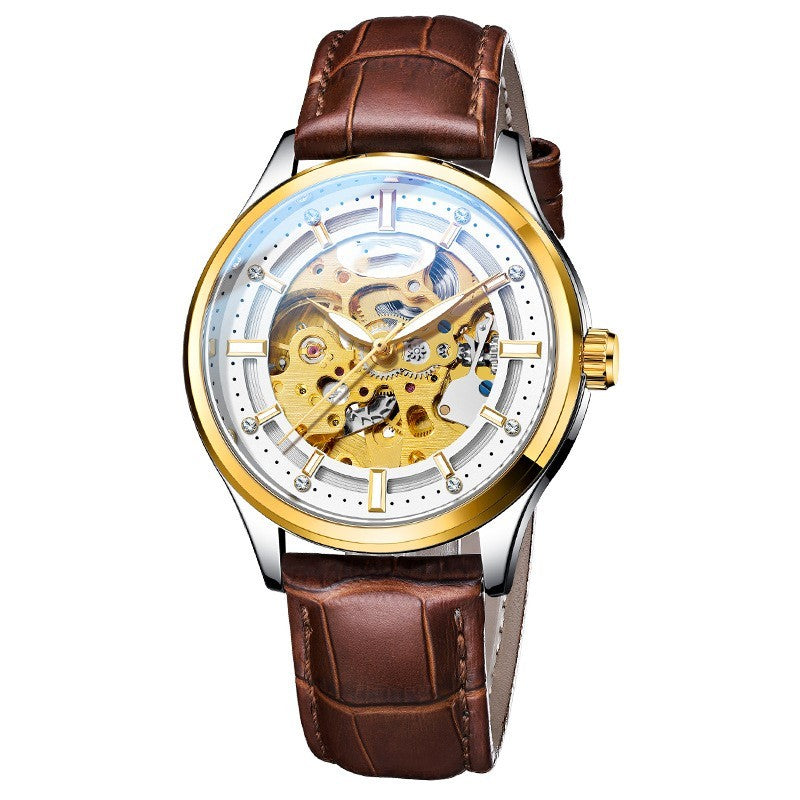 Men’s Mechanical Watch 41mm – Gold Shell Elegant Leather Strap