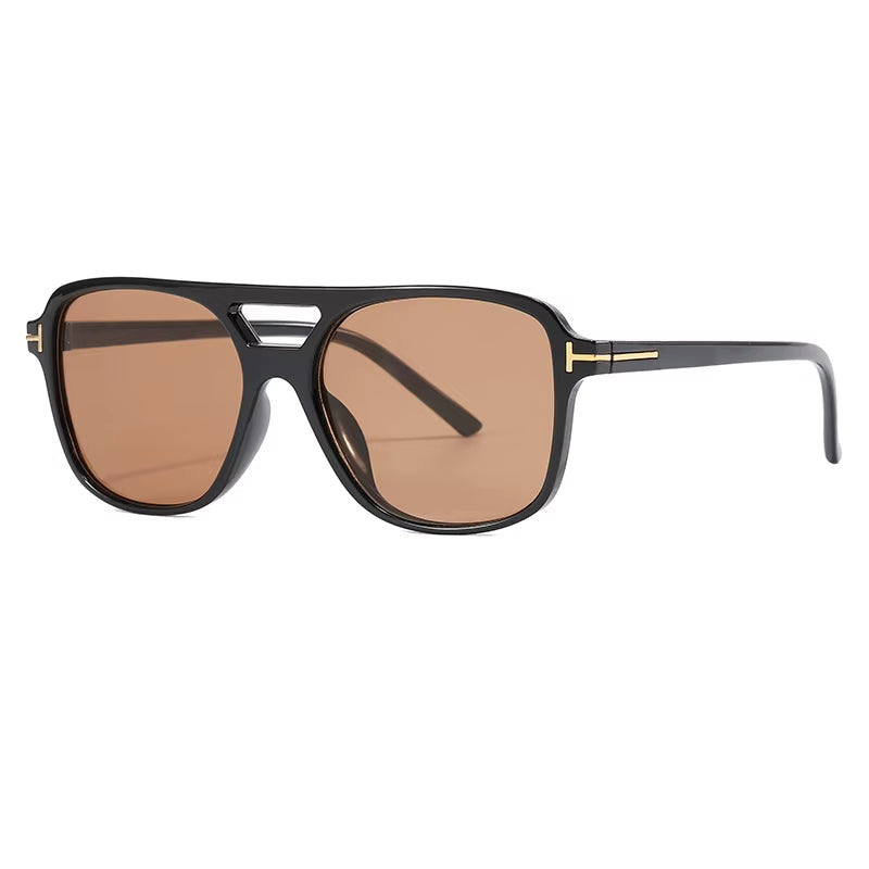 Women Oversized Pilot Sunglasses - Brown Lens Double Bridge UV400-Free Shipping