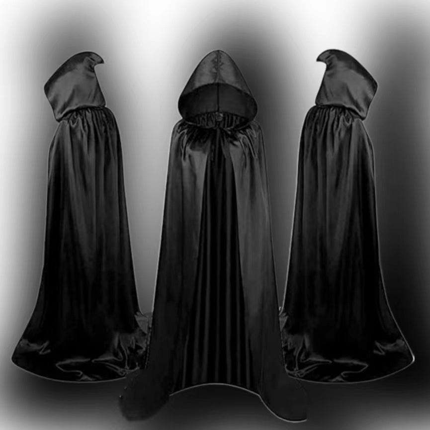 Kids Halloween Wizard Cloak Hooded Cape Black Costume Party Mantle Decoration