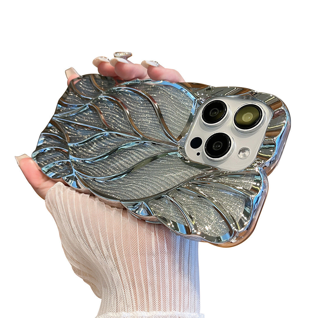 3D Leaves Gradient TPU Phone Case Shockproof Cover for iPhone 11–15 Pro Max Plus