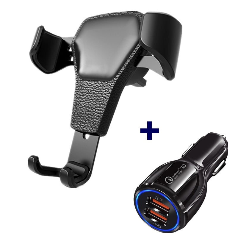 Leather Grain Gravity Mobile Phone Car Holder Black