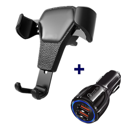 Leather Grain Gravity Mobile Phone Car Holder Black