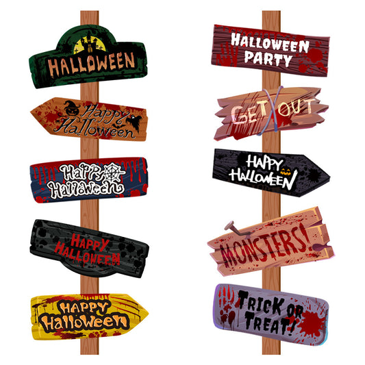 10pcs Halloween Paper Signs Spooky Party Wall Decoration Props