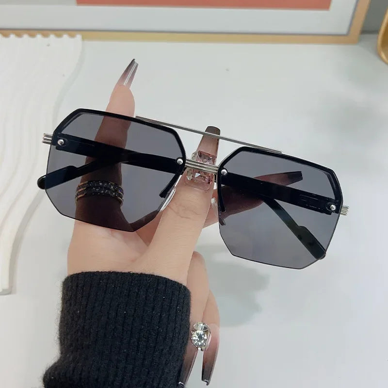 Men'S Metal Sunglasses Square Half Frame Rice Nails Casual Trend Personality Retro Fashion Outdoor Sports Eyeglasses