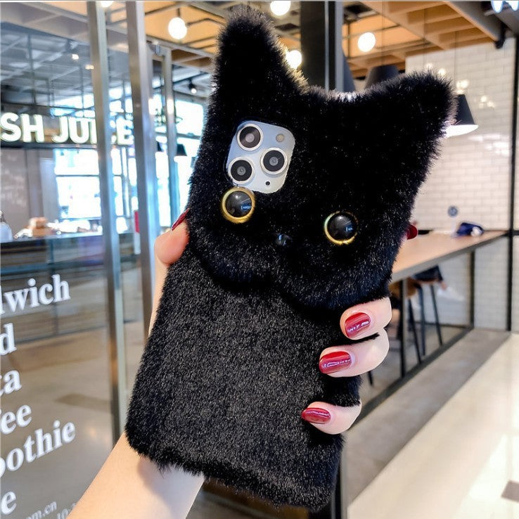 Plush Cat Phone Case Autumn Winter Warm Cover for iPhone 6–14 Pro Max