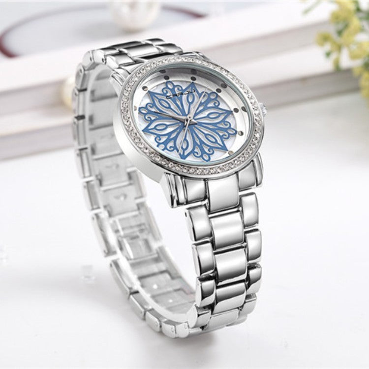 Women's Diamond Quartz Watch With Steel Band Business
