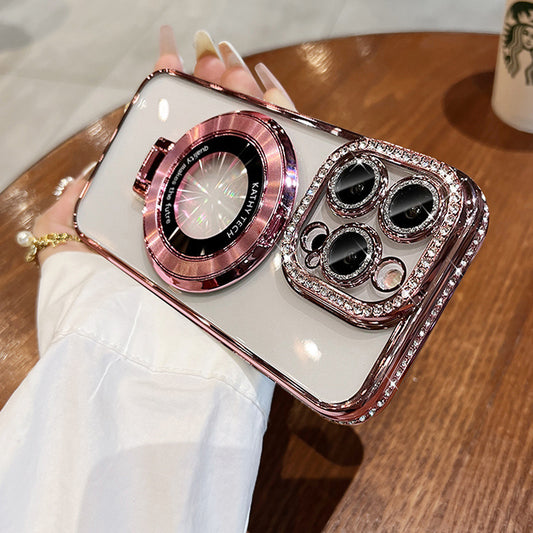 Light Luxury Magnetic Bracket Rhinestone Frame Phone Case