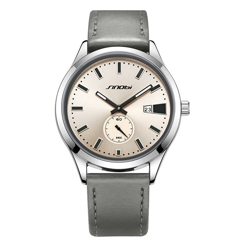 Men’s Quartz Watch 41mm Leather Strap 3ATM Waterproof Luminous Business