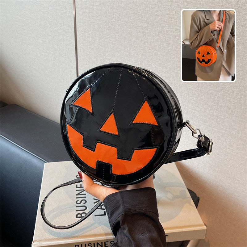 Halloween Pumpkin Round Bag Women Girls Cute Funny Small Shoulder Crossbody Purse