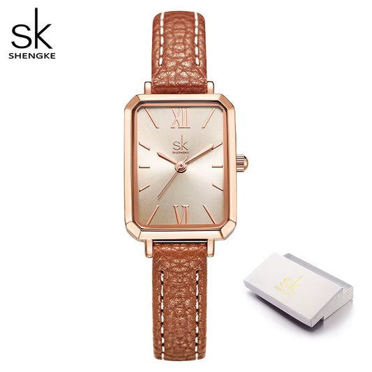 Brand Women Watches SK Fashion Square Ladies Quartz Watch Bracelet Gray Dial Simple Rose Gold Mesh Luxury Women Watches