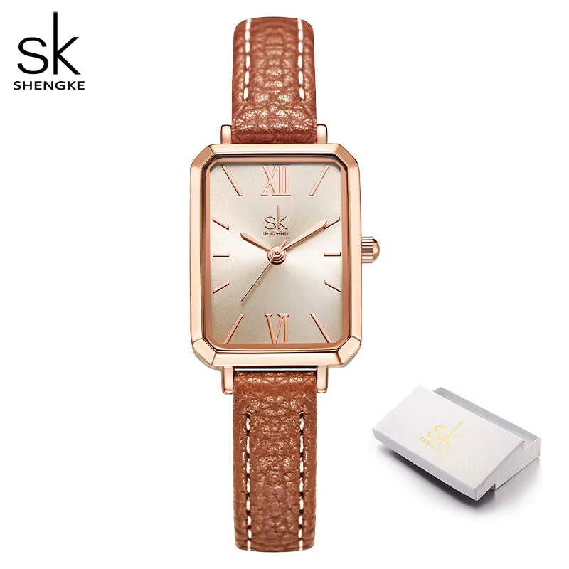 Brand Women Watches SK Fashion Square Ladies Quartz Watch Bracelet Gray Dial Simple Rose Gold Mesh Luxury Women Watches