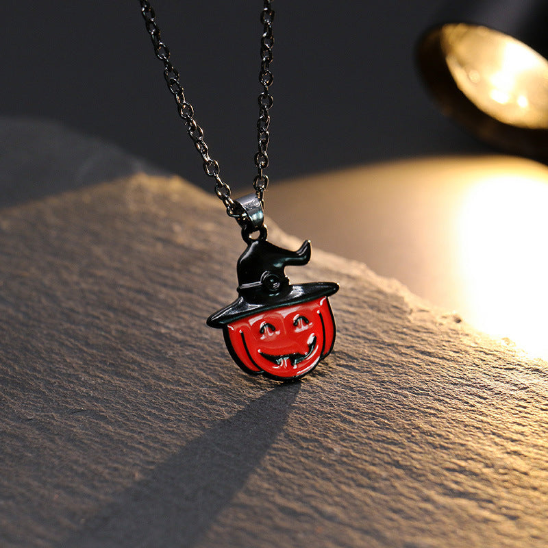 Halloween Ghost Festival Pendant Necklace Skull Bat Pumpkin Head Vintage Jewelry