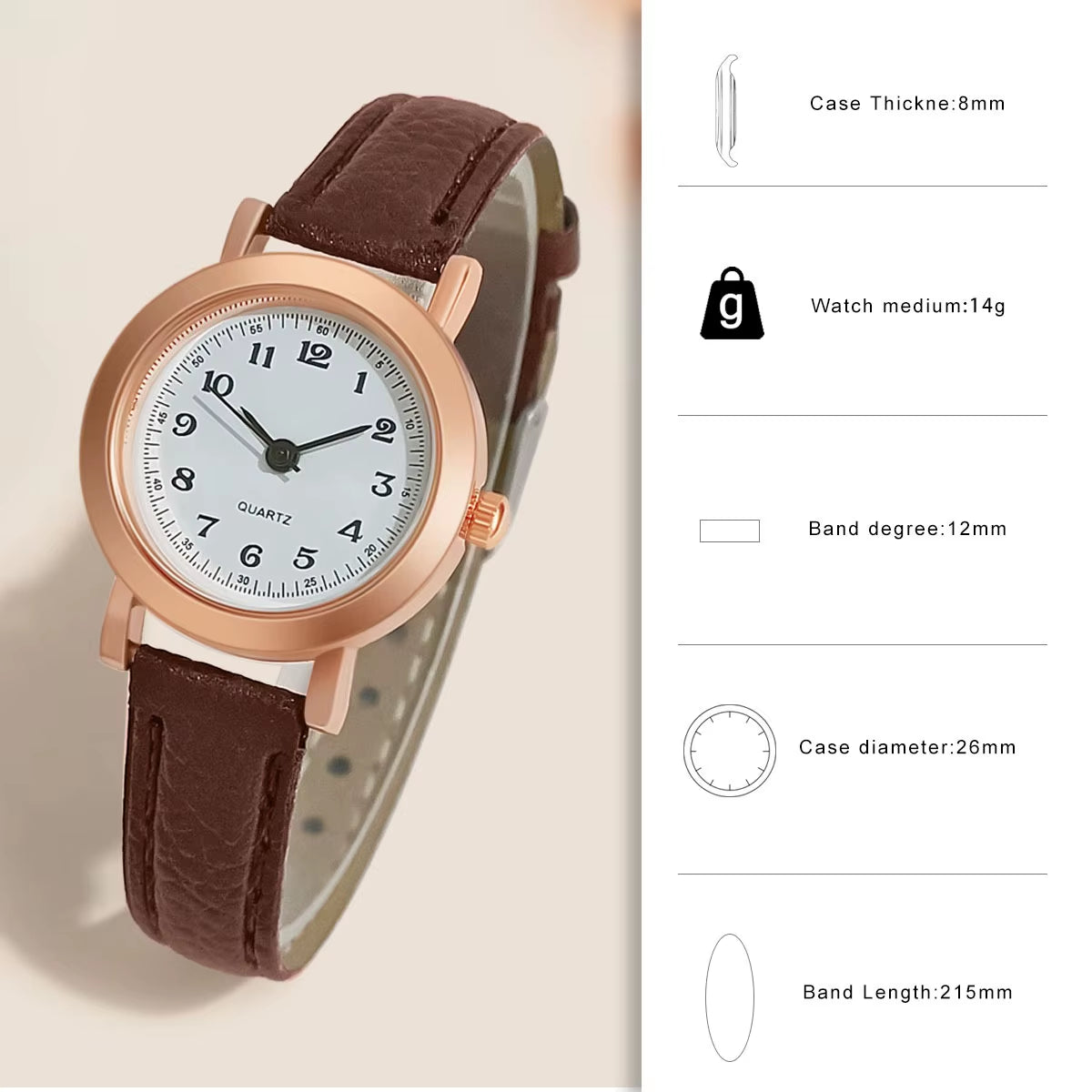 Elegant Women's Quartz Wristwatch with Leather Band and Minimalist Dial