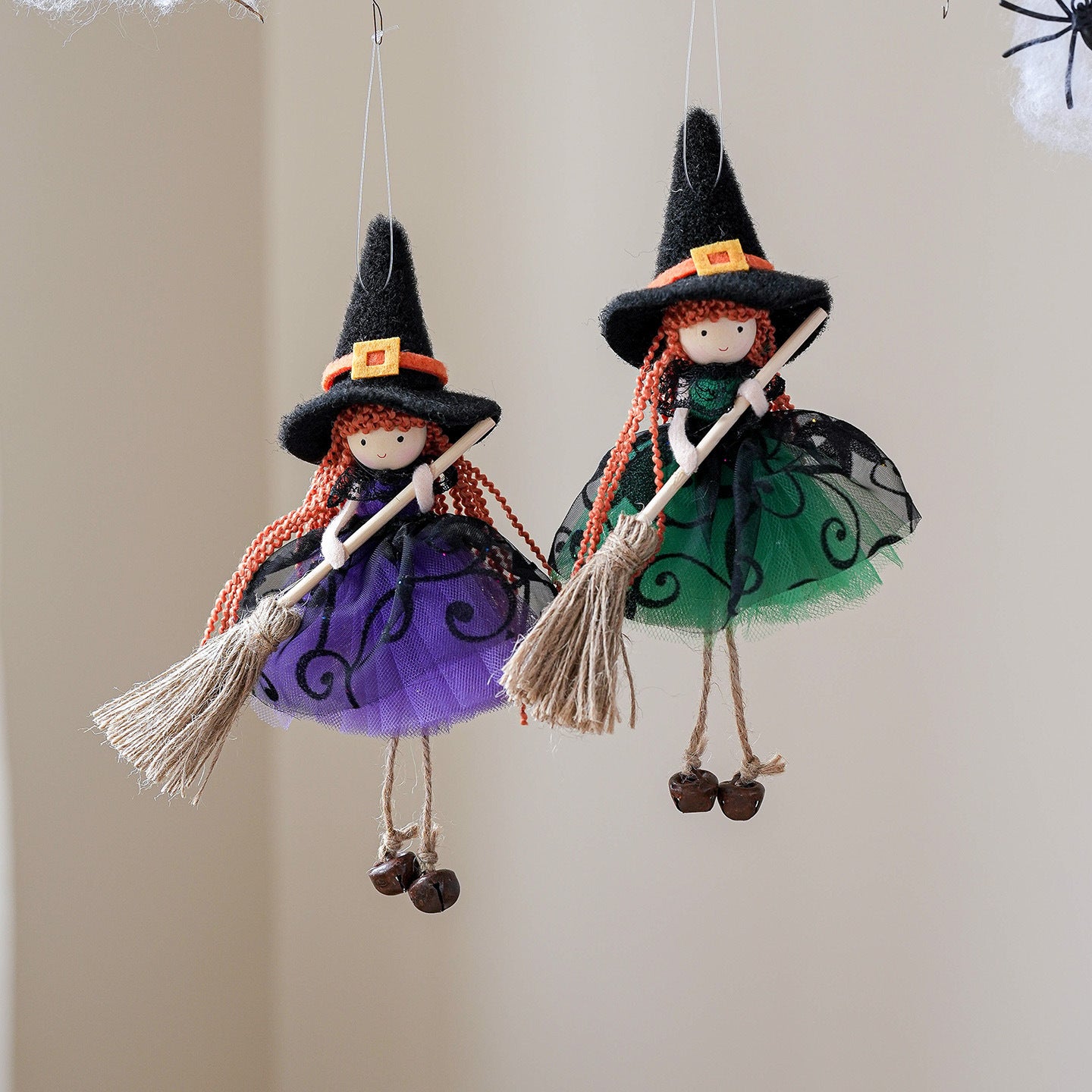 Halloween Mesh Broom Girl Angel Pendant Christmas Tree Hanging Decoration