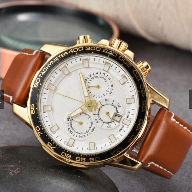 Men’s Day-Date Leather Strap Quartz Watch – Multiple Colors Styles
