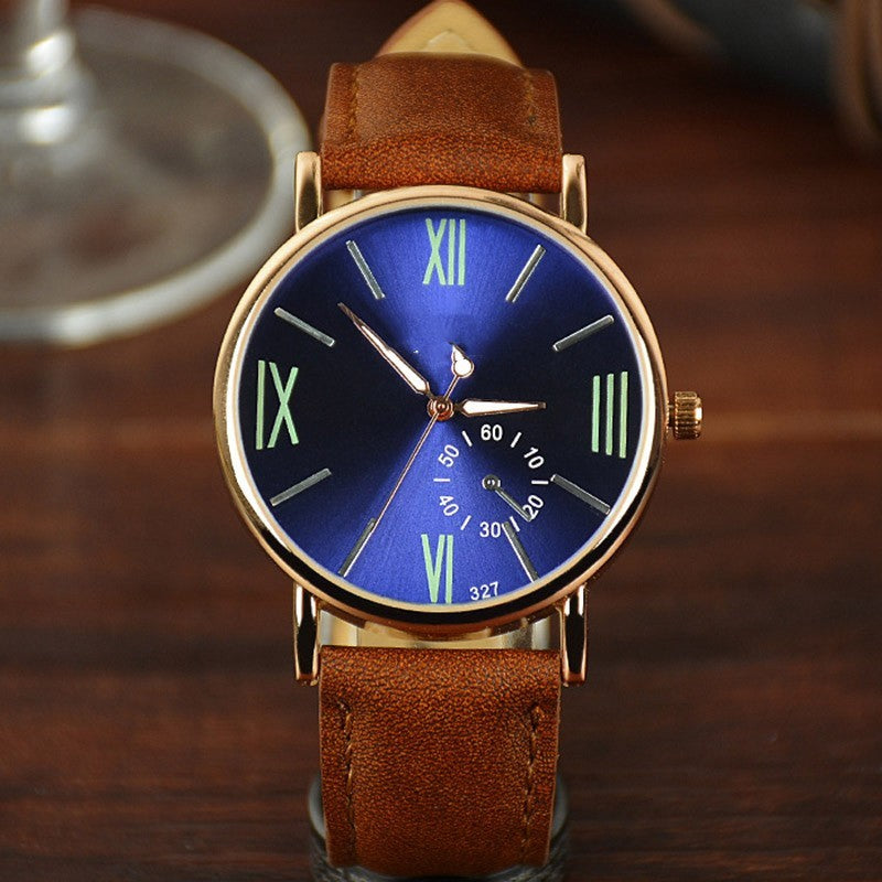 Roman Scale Waterproof Luminous Men’s Watch – Black/Brown Strap Color Options