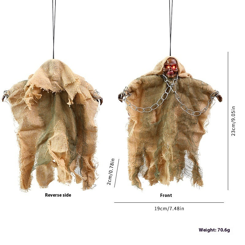 Halloween Hanging Ghost with Iron Chain Glowing Skull Spooky Party Ornament