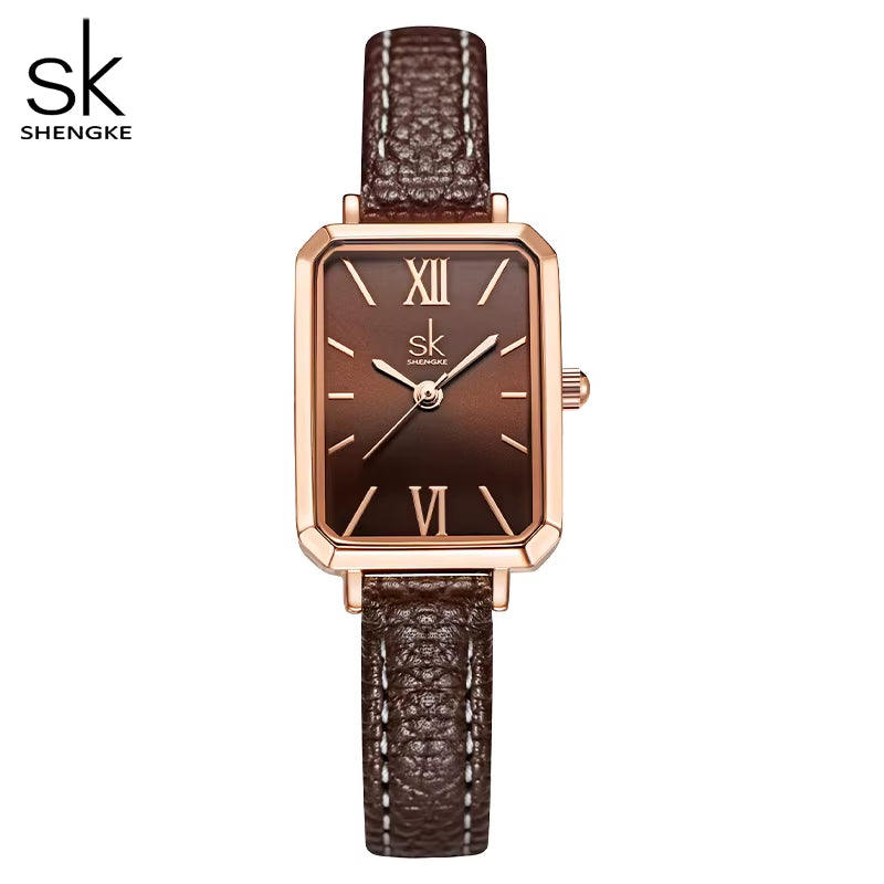 Brand Women Watches SK Fashion Square Ladies Quartz Watch Bracelet Gray Dial Simple Rose Gold Mesh Luxury Women Watches