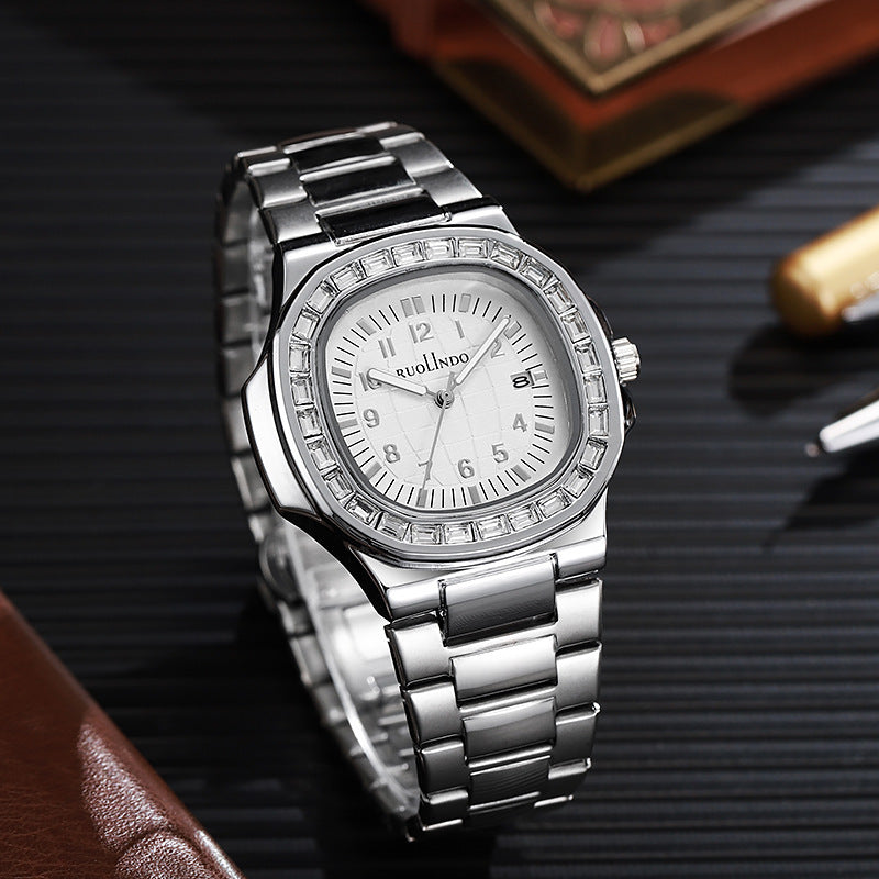 Men’s Stainless Steel Watch Double Calendar Quartz Luminous Dial – Multi Color