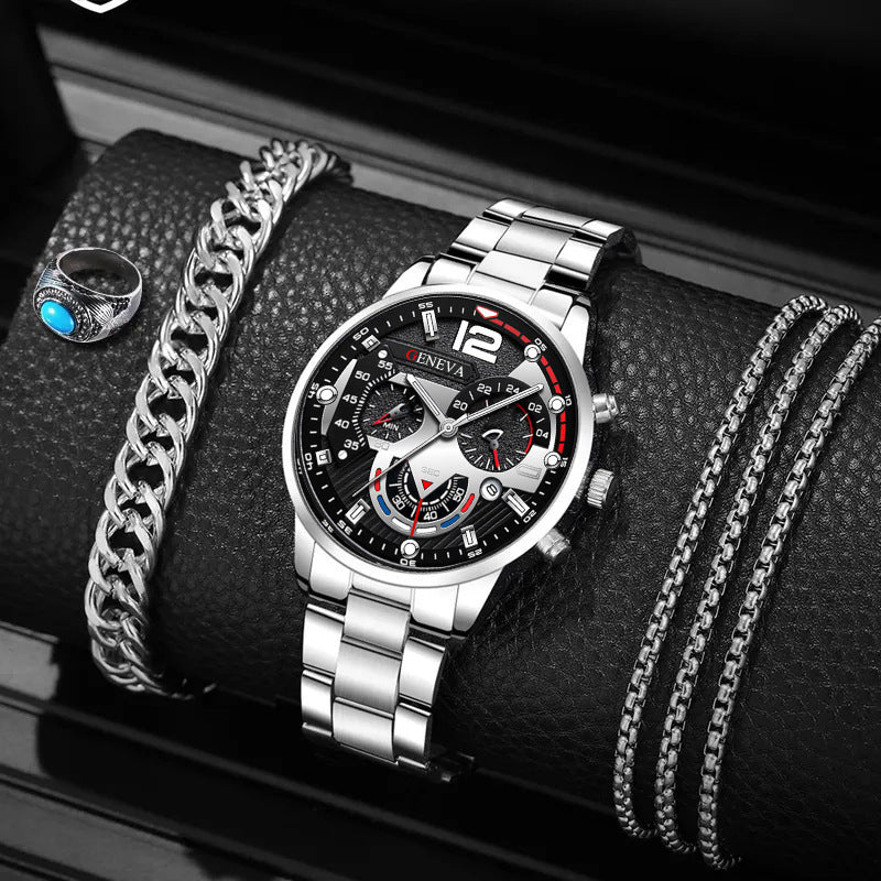 Creative Large Dial Three Eye Steel Belt Quartz Watch