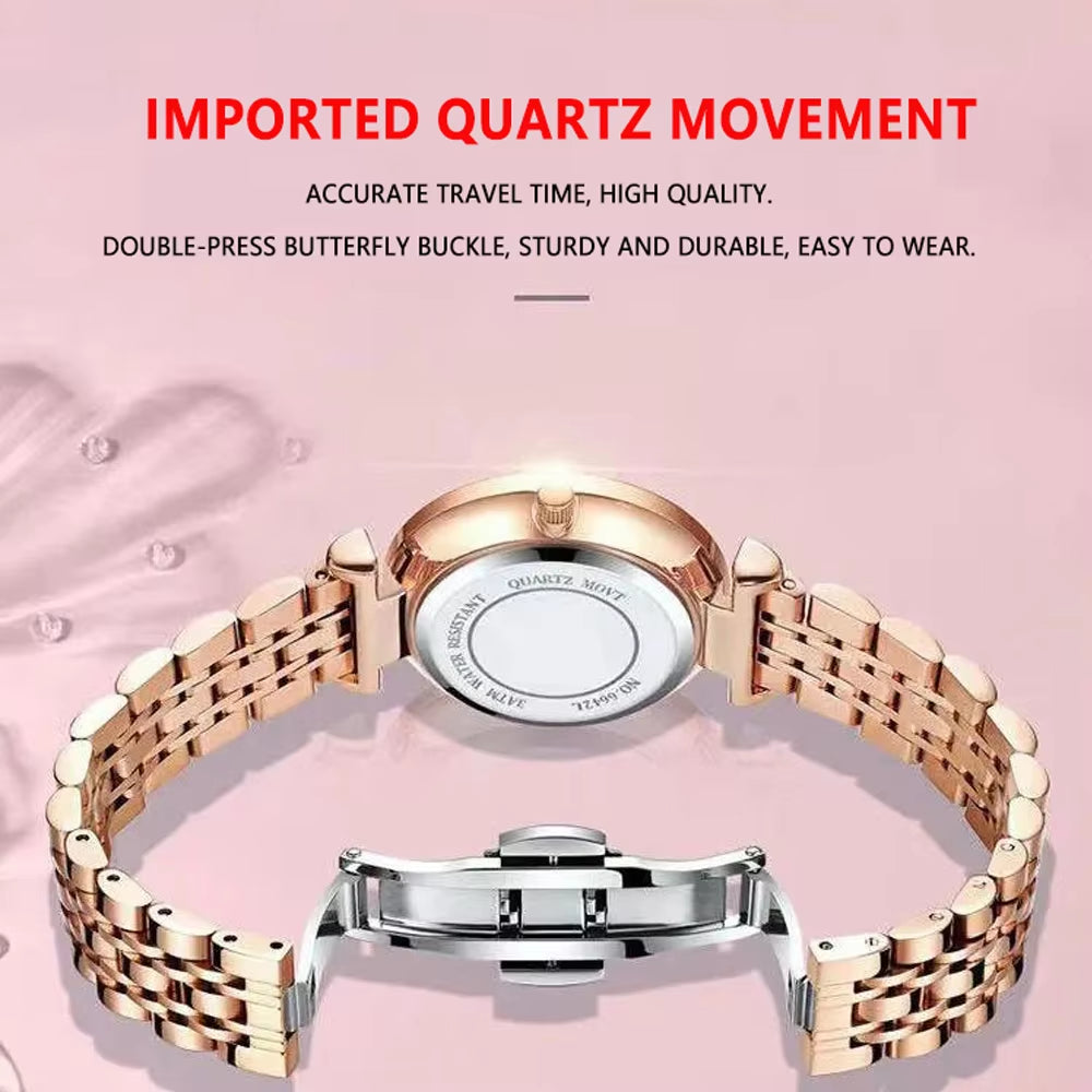 Watch Women New Fashion Luxury Stainless Steel Wristwatch Bracelet Simple Rose Gold Waterproof Luminous Ladies Watches