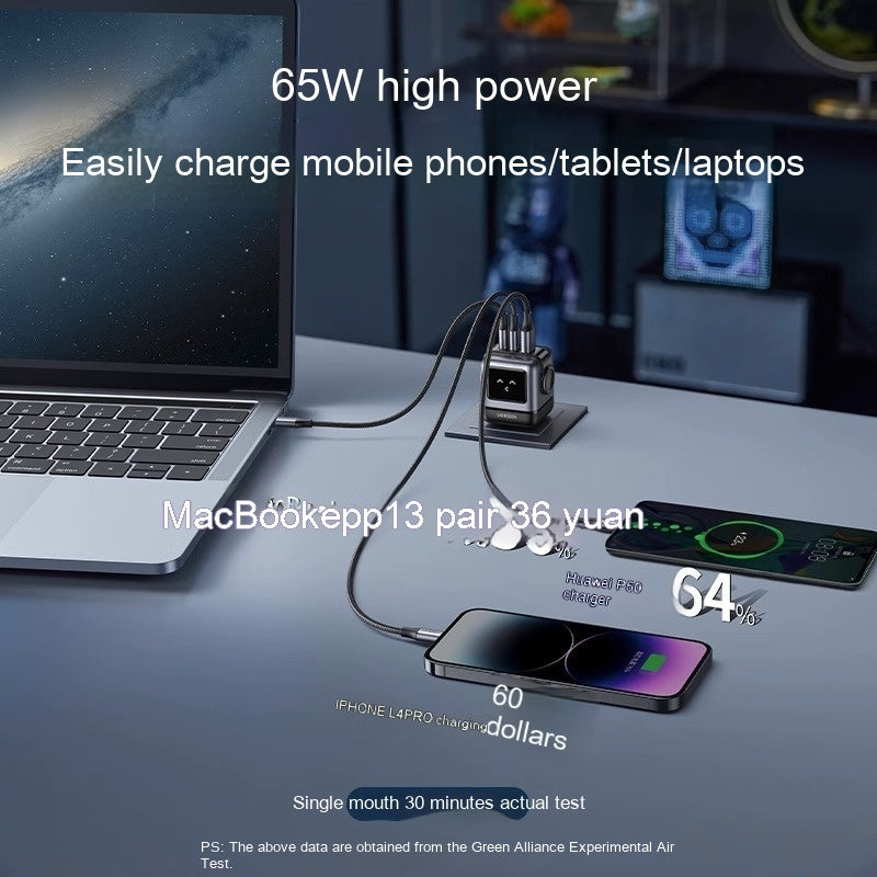65W GaN Laptop Charger With PD USB C Fast Charge Slim