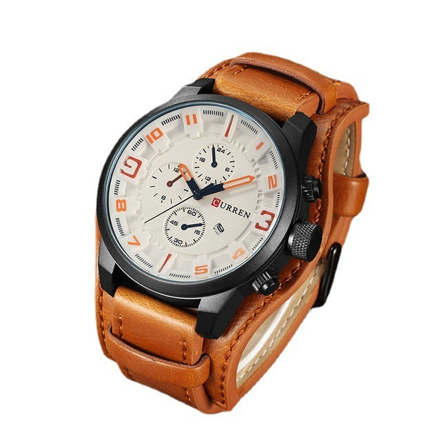 Large Plate Sport Quartz Watch – Faux Leather Strap, Multiple Color Styles