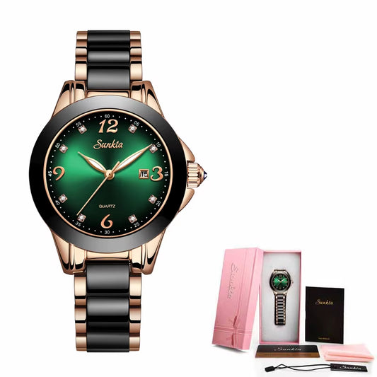 Ceramic Bracelet Watch for Women - Luxury Waterproof Analog Timepiece with Date Feature