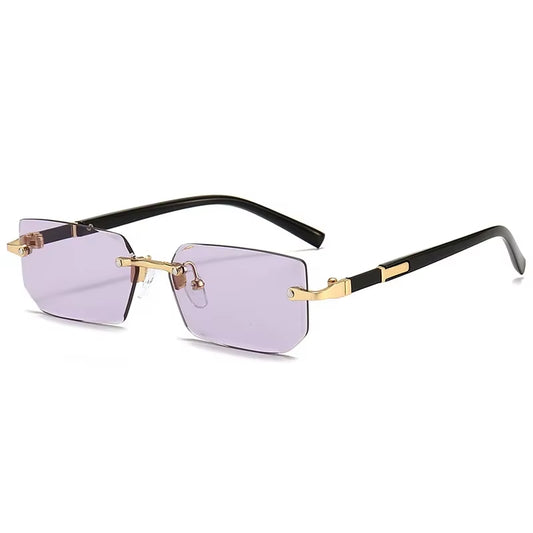 Men Women Rimless Rectangle Sunglasses - Purple Lens Cut Edge - Free Shipping