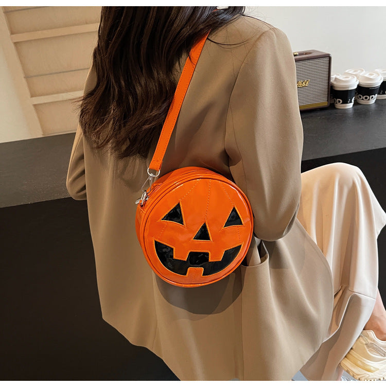 Halloween Pumpkin Round Bag Women Girls Cute Funny Small Shoulder Crossbody Purse